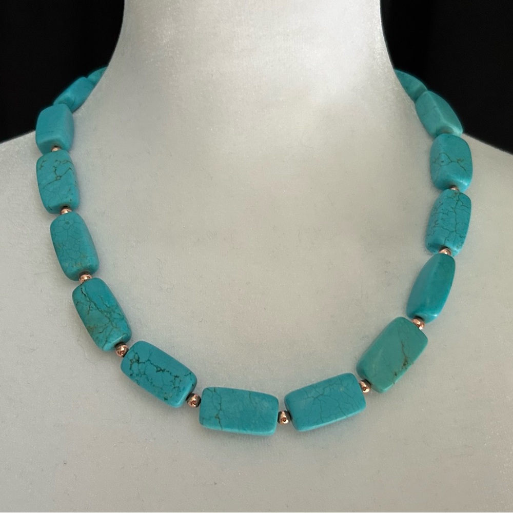 Turquoise Prism Beaded Necklace with Rose Gold Beading - Picture 1 of 6